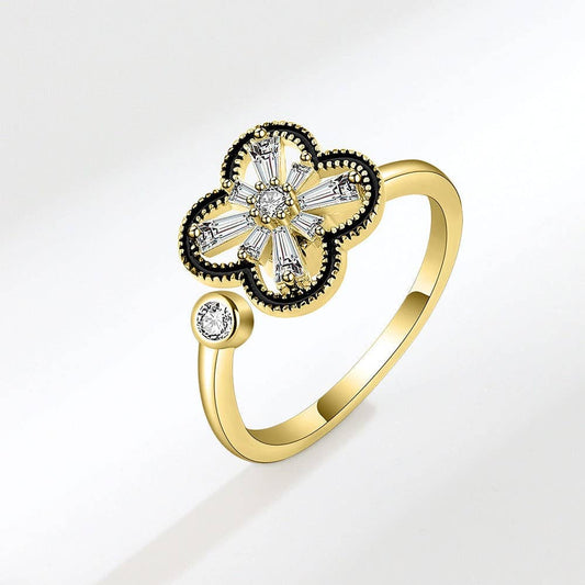 Four Leaf Clover Fidget Spinner Ring in 925 Sterling Silver: Gold / Solid Copper