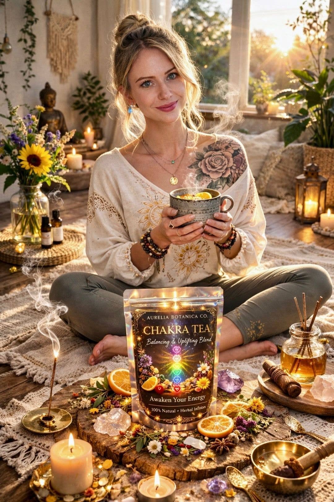 Chakra Balancing Loose Leaf Herbal Tea for Ritual & Meditation | Spiritual Tea Blend for Mindfulness, Energy Cleansing Intentional Living: Sample Pouch