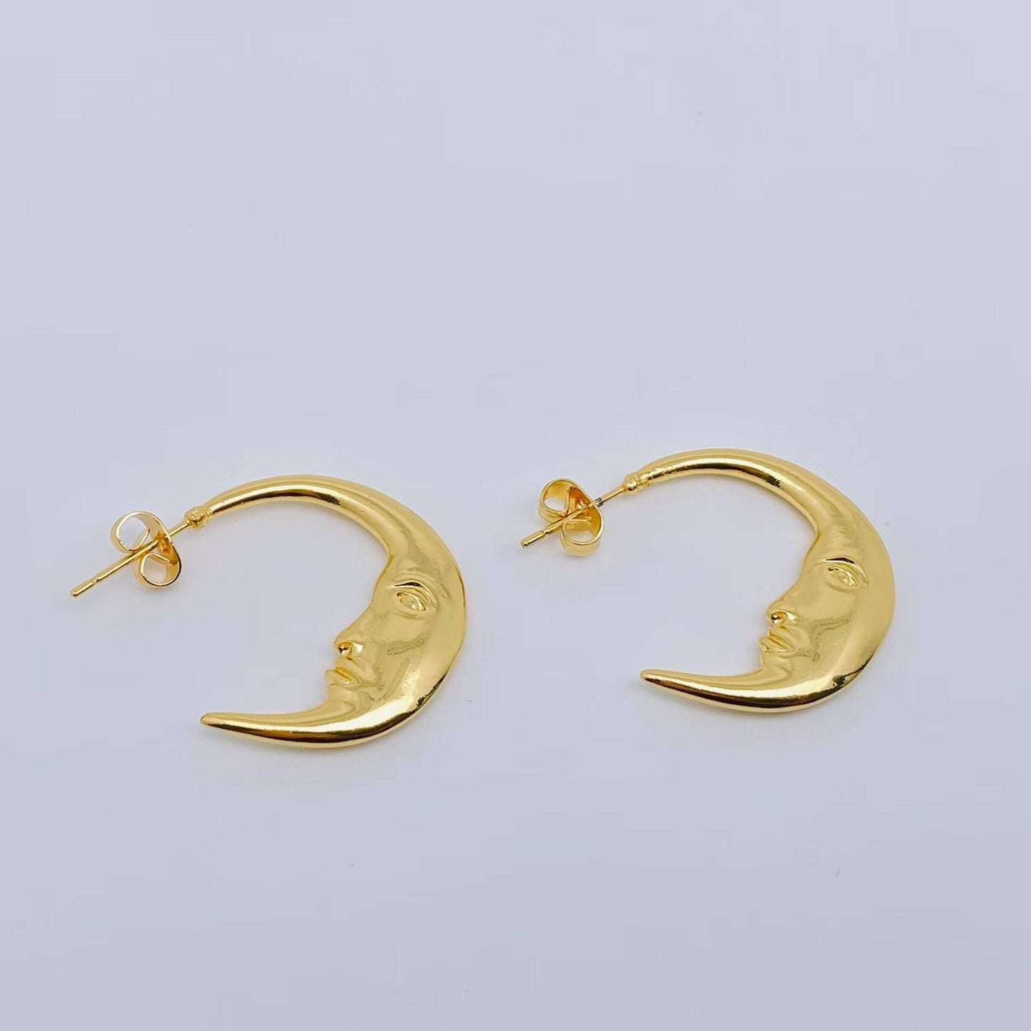 Earrings - Moon Face Gold Plated Hoop