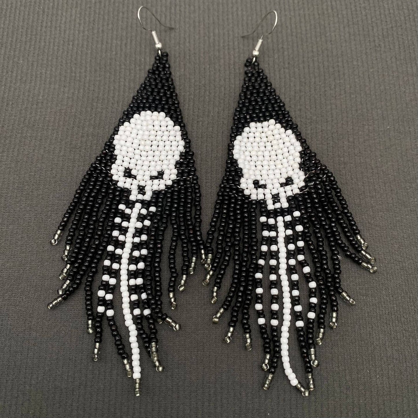 Skull Pattern Seed Beads Fringe Earrings - SB