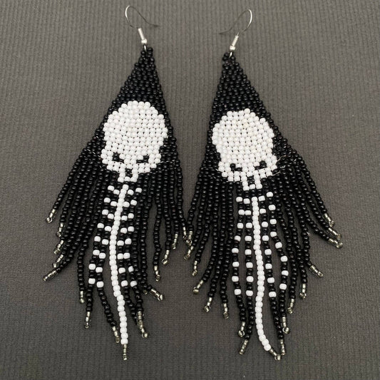 Skull Seed Beads Fringe Earrings