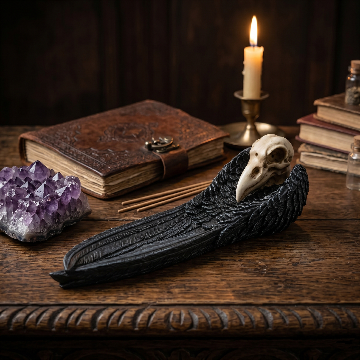 Raven Crow Skull Incense Burner