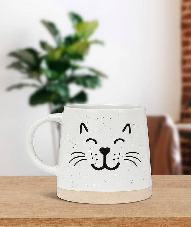 Wide Base Mug with Cat Face-3.5"H(14oz)