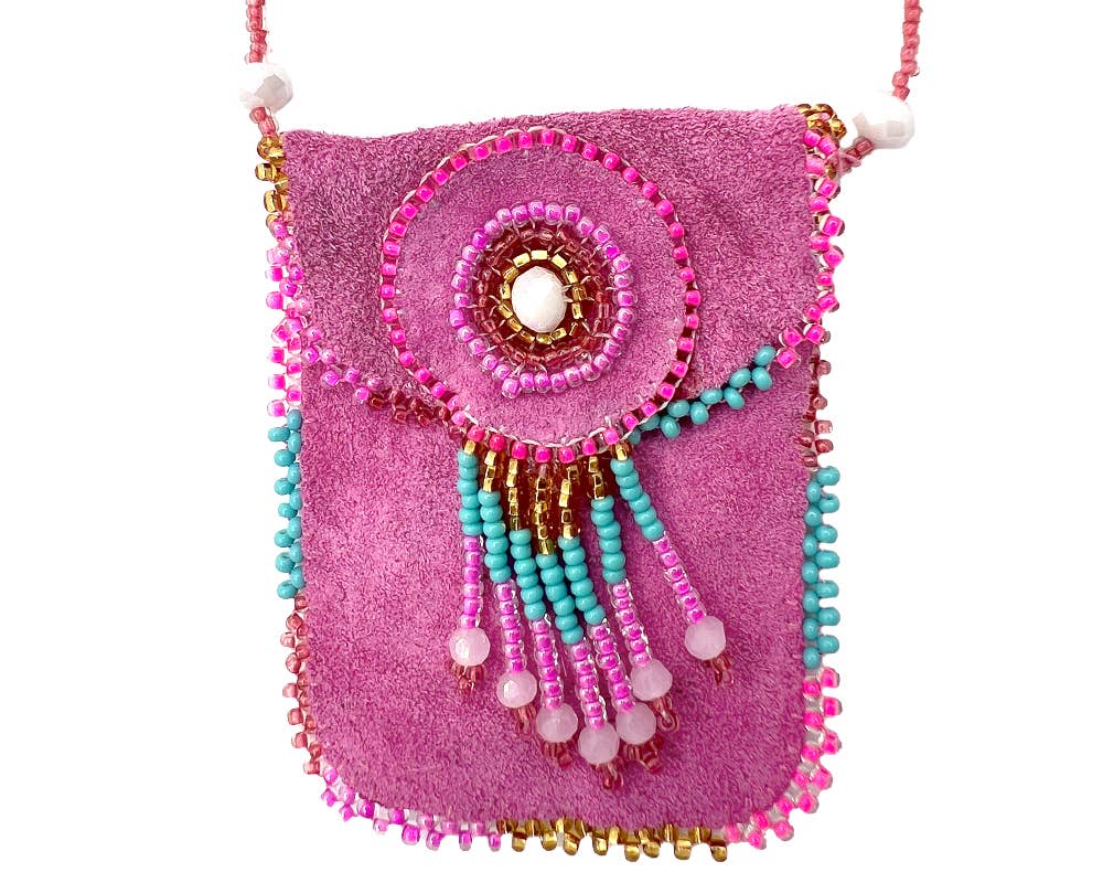 Suede Beaded Medicine Pouch Necklace Bag