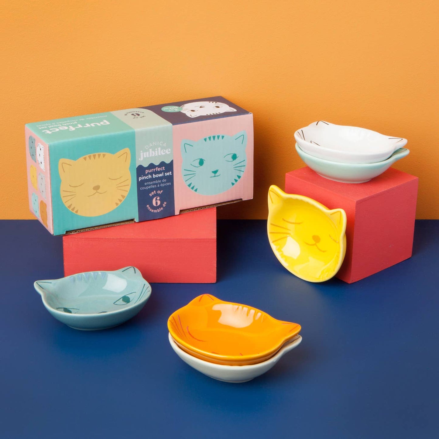 Purrfect Shaped Pinch Bowls Set of 6: Multi-Colored