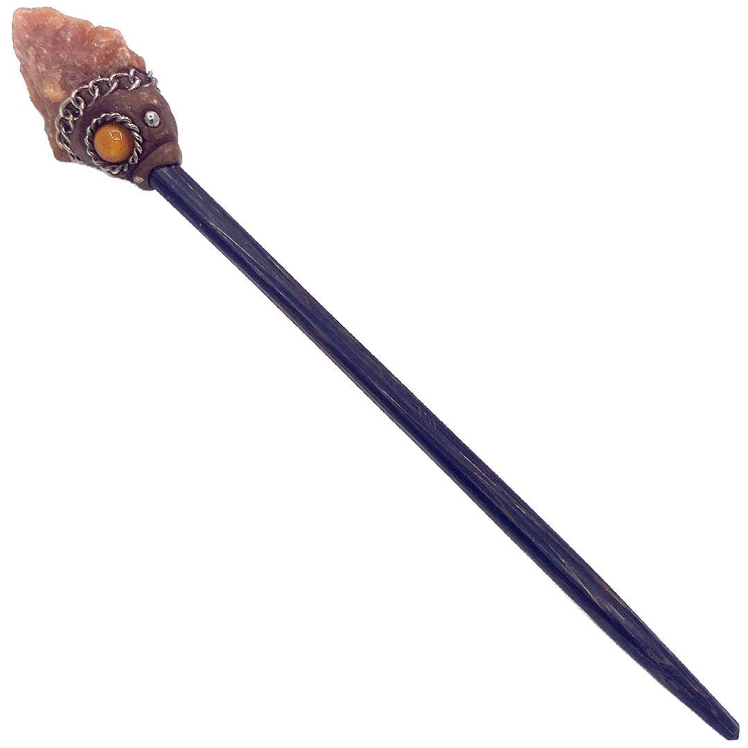 Wooden Hair Sticks - Natural Raw Stone