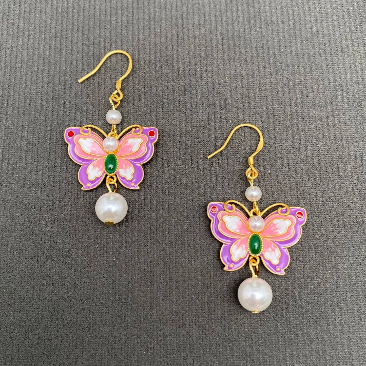 Earrings - Enamel Butterfly & Flower