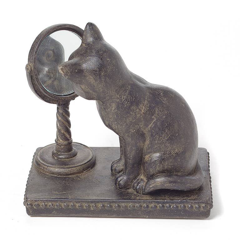 Sm Cat Gazing In Mirror Fig-3.5" H
