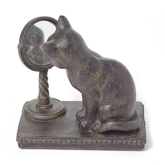 Sm Cat Gazing In Mirror Fig-3.5" H