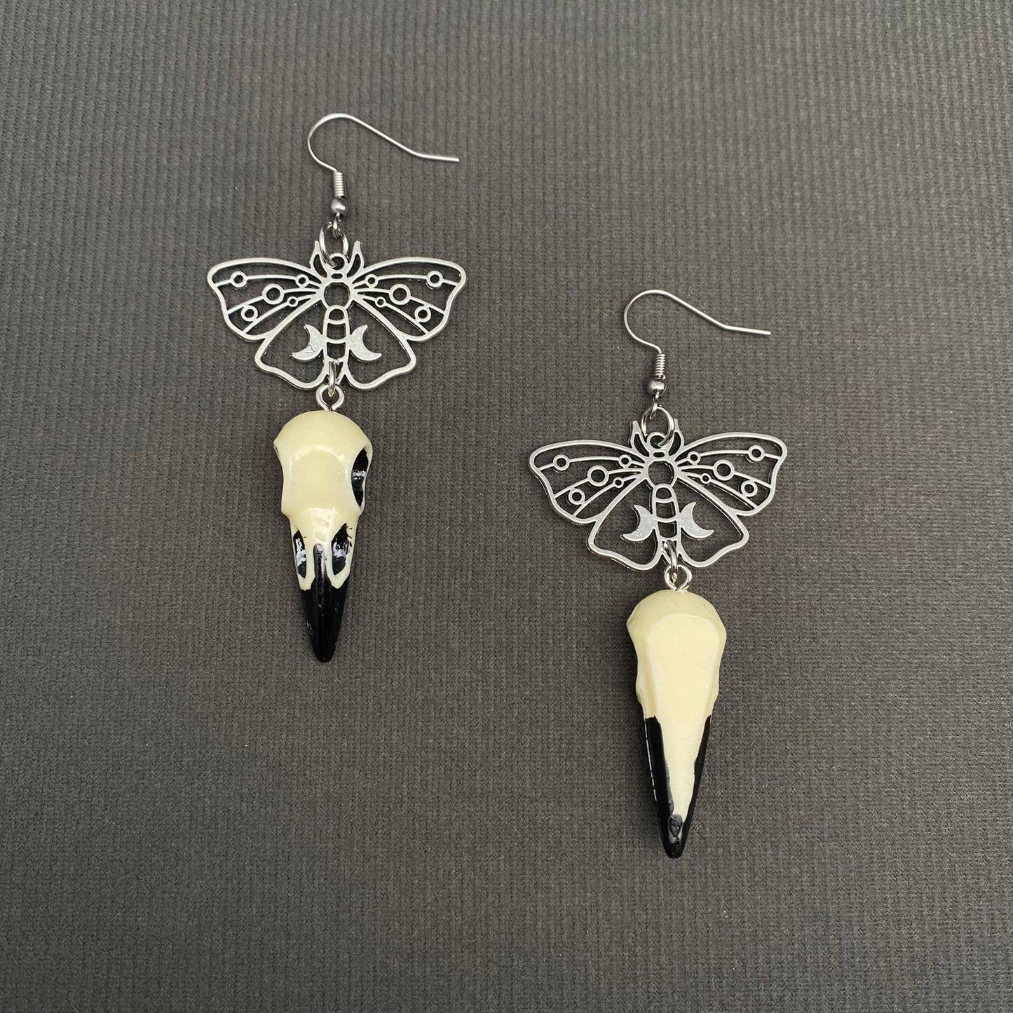 Crow Skull Moth Dangle Earrings - GT