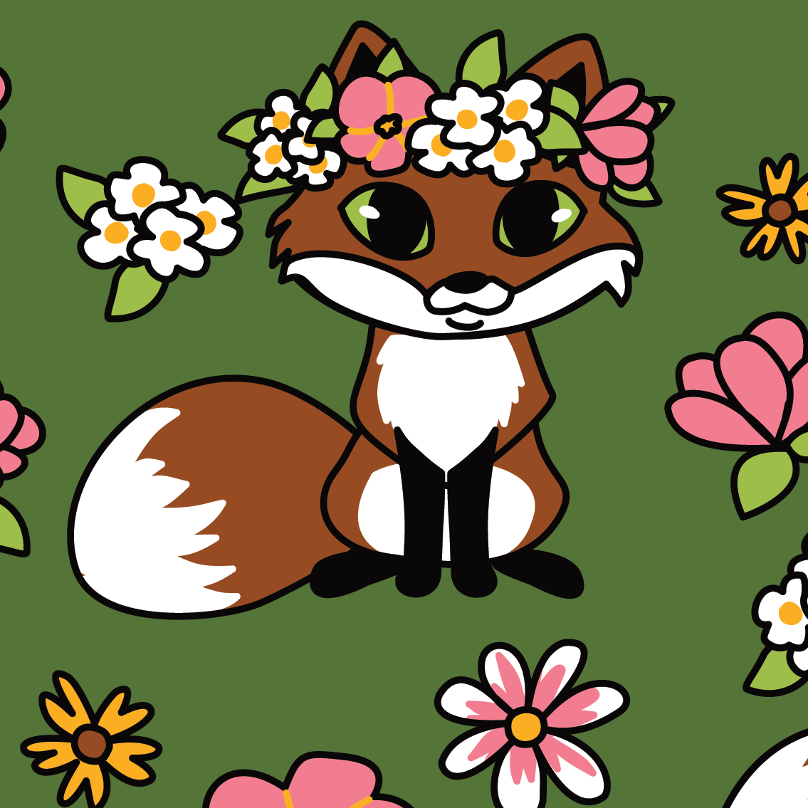 Foot Clothes - Floral Foxes Crew Socks
