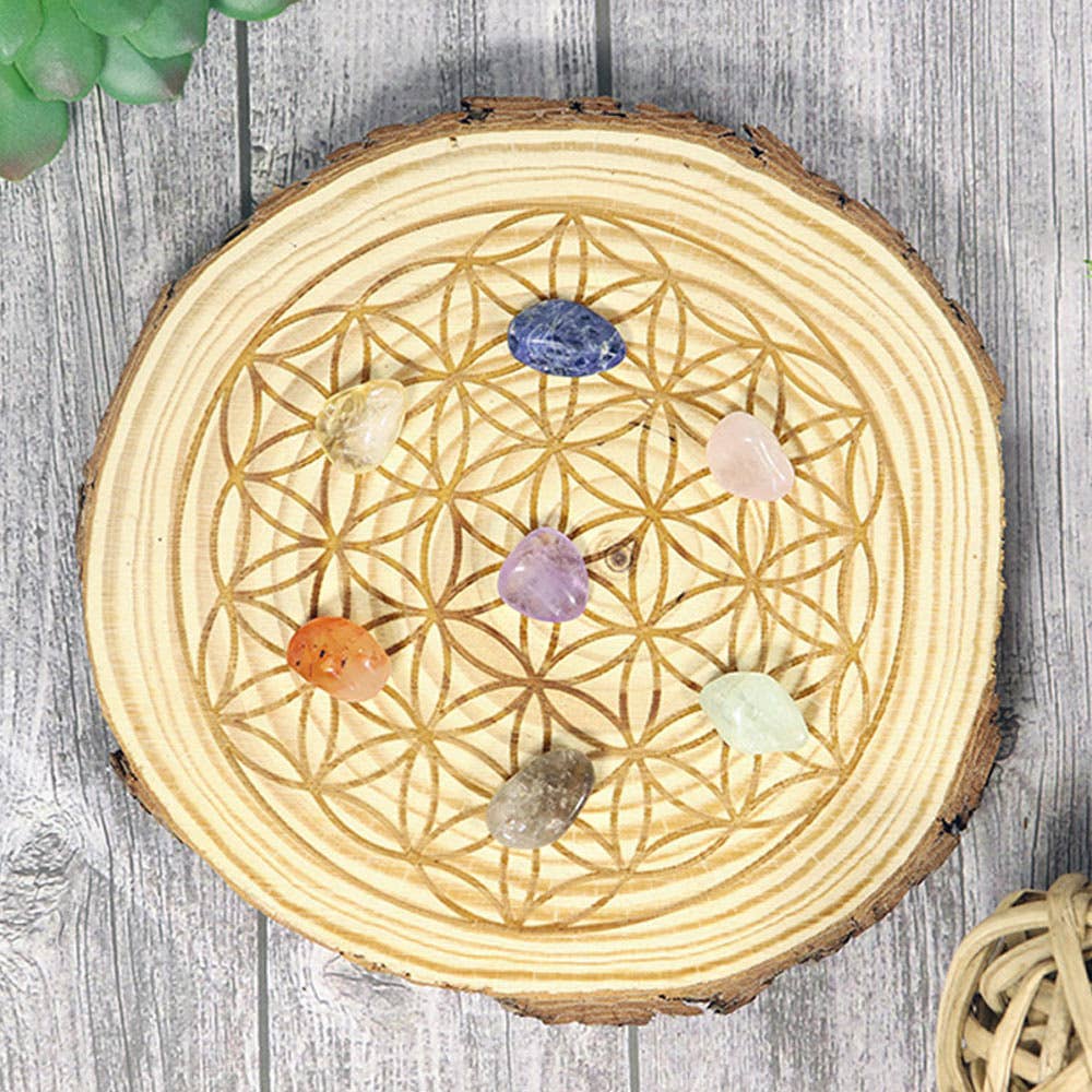 Flower of Life Natural Wood Crystal Grid
