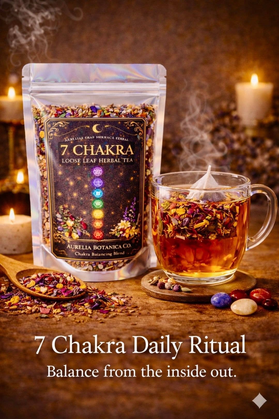 Chakra Balancing Loose Leaf Herbal Tea for Ritual & Meditation | Spiritual Tea Blend for Mindfulness, Energy Cleansing Intentional Living: Sample Pouch