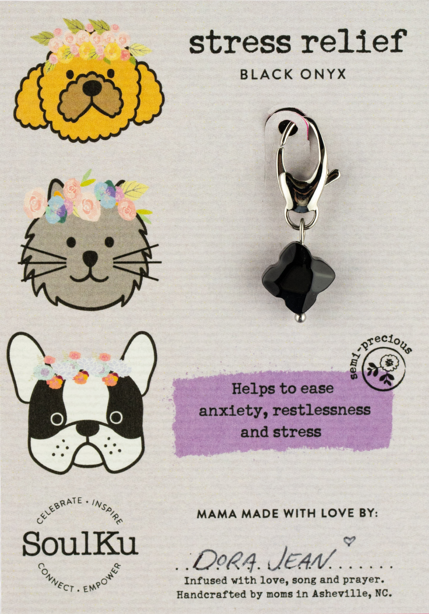 Black Onyx Pet Charm for Stress Relief