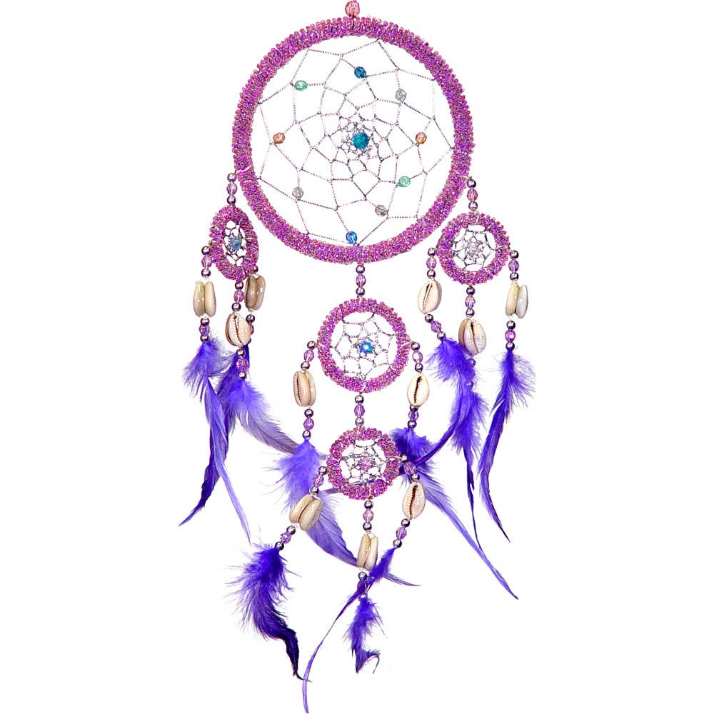 Dreamcatcher Beaded Purple w/ Pink Feathers