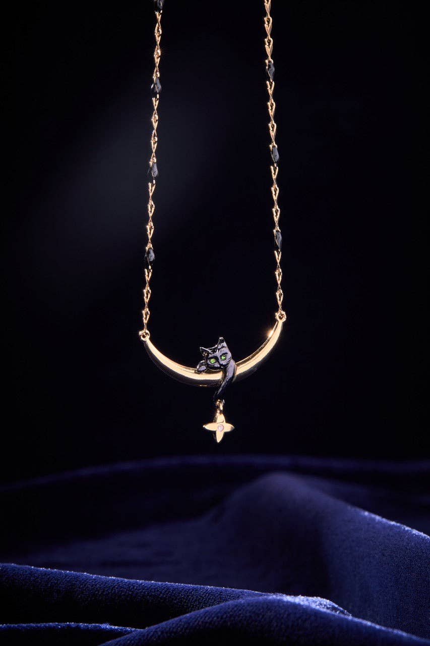 Celestial Cat Inline Necklace: Two Tone