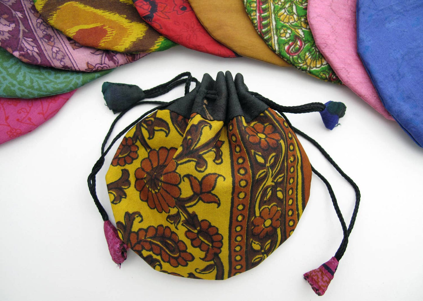 Silk Sari Drawstring or Cotton Pouches - Small or XS