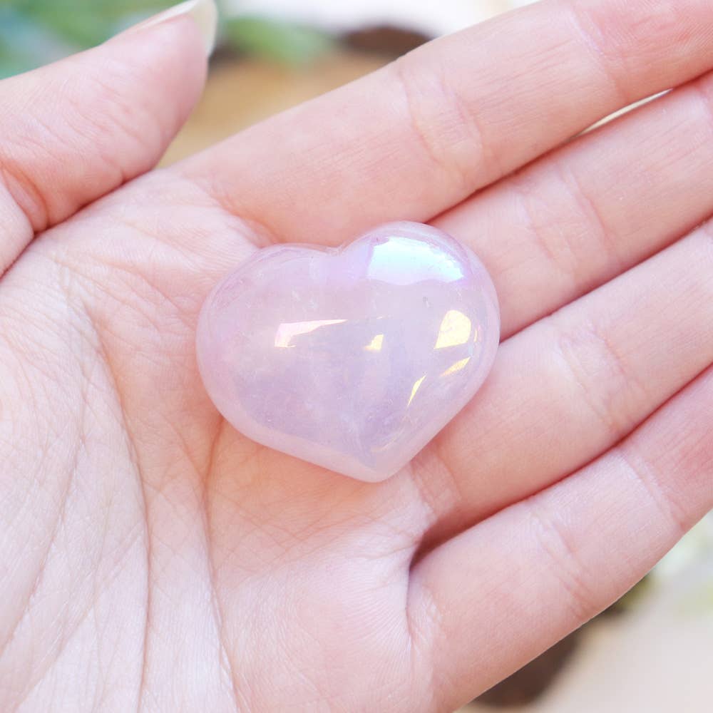 Rose Quartz Puffy Angel Aura Heart - Gemstone Hearts