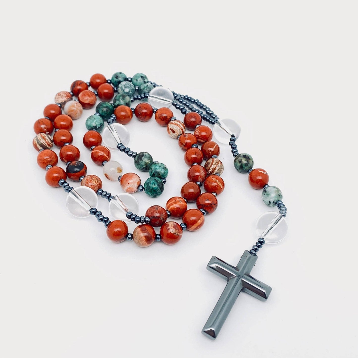 Redstone African Turquoise Beaded Necklace Cross Pendant -CS