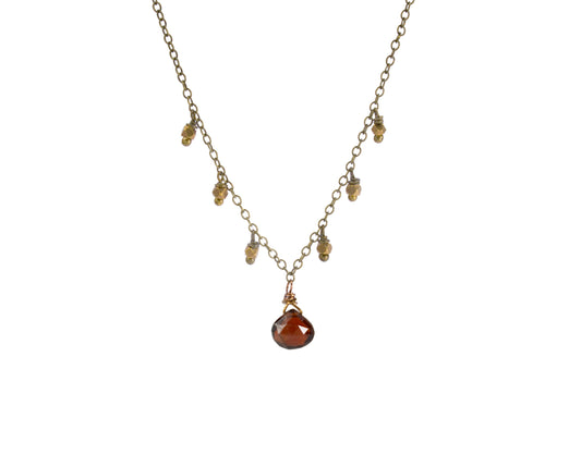 Red Garnet with Bead Fringe Necklace Classic Boho