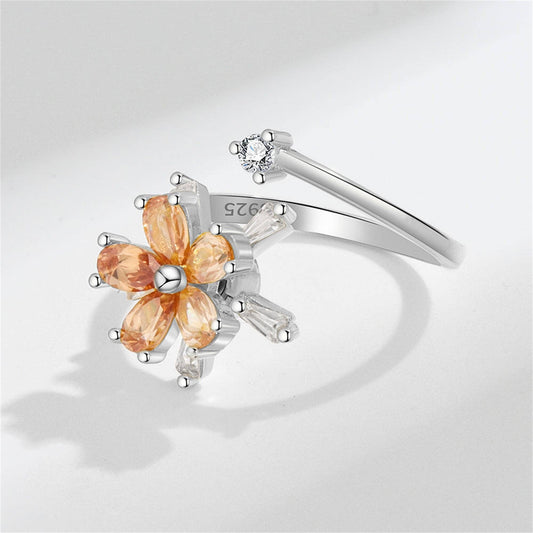 Orange Flower Anxiety Fidget Spinner Ring in Solid Copper: Silver