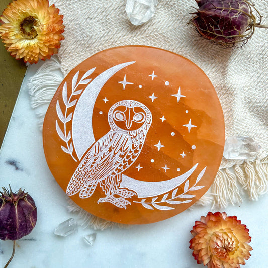 Owl Moon Selenite Charging Plate - Peach Selenite / Small (2.75"-3")