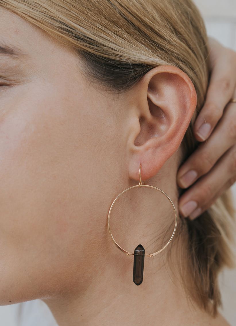 Earrings - JaxKelly Hoops - Smoky Quartz - Gold Plated