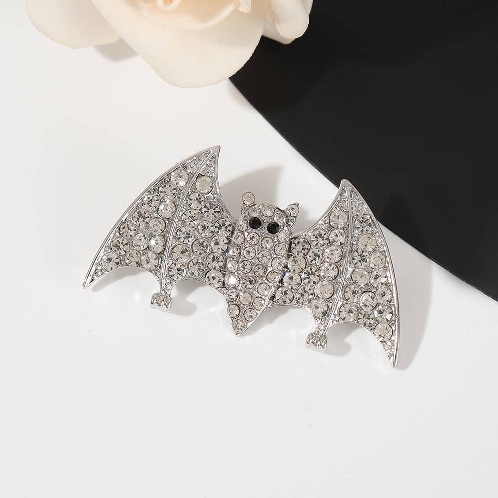 Sparkling Rhinestone Bat Brooches，Gothic & Elegant Pins: Black