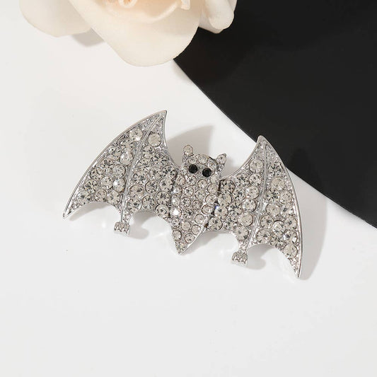 Sparkling Rhinestone Bat Brooches，Gothic & Elegant Pins: Silver