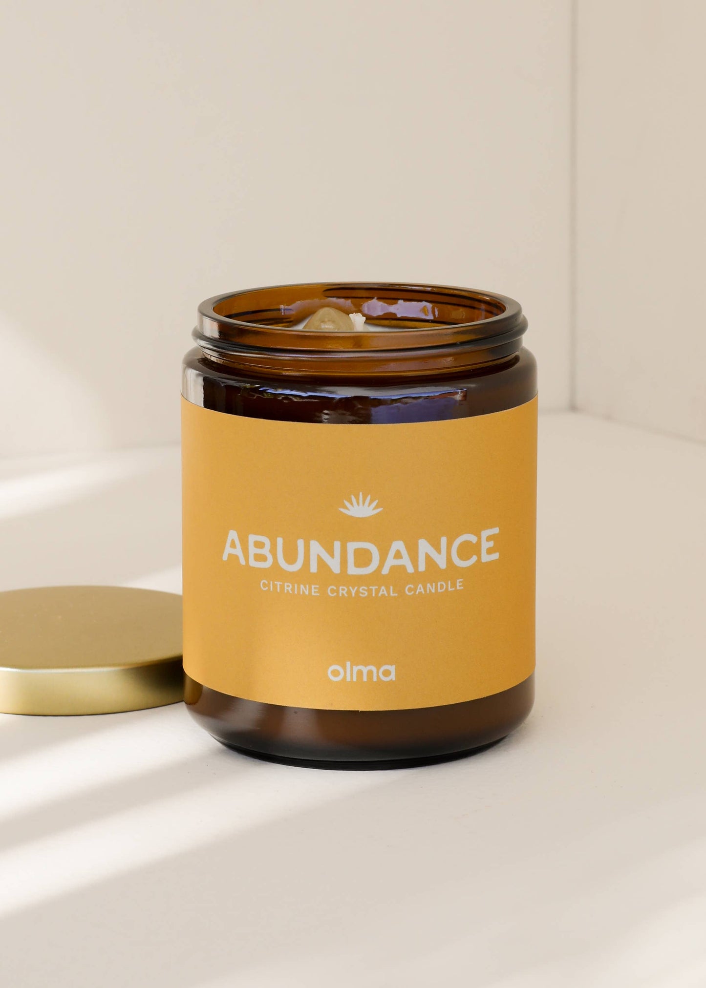 Abundance Intention Candle - Citrine Crystal - Amber: 9oz