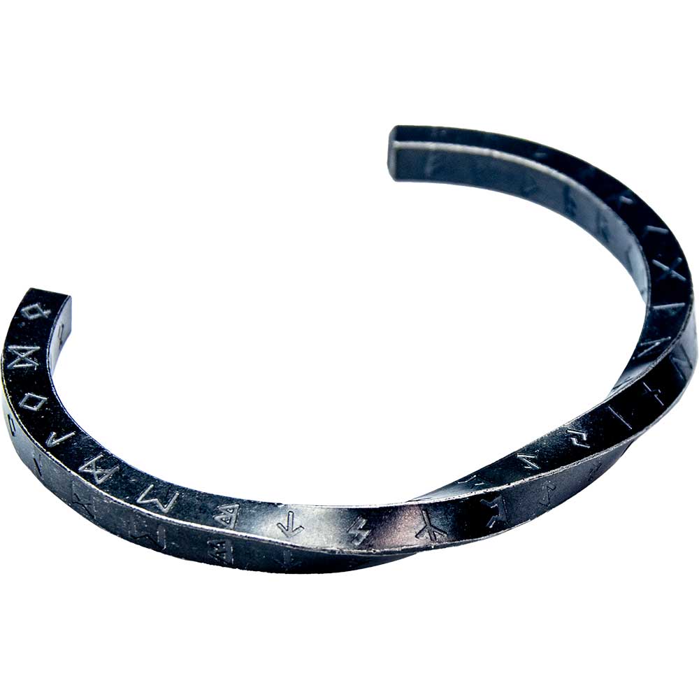 Stainless Steel Viking Twist Cuff Bracelet-Nordic Runes Black