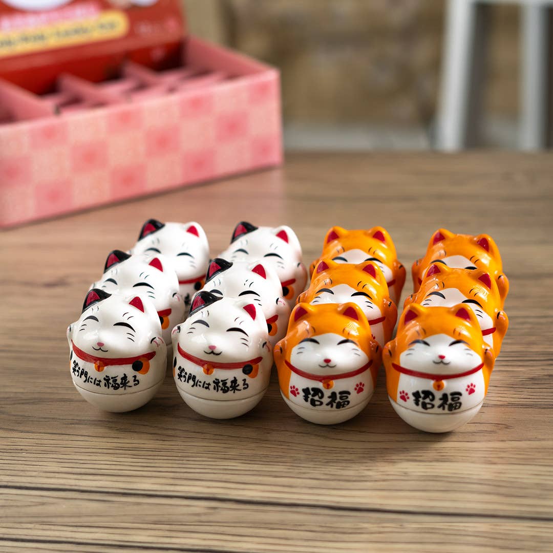 12 Piece Maneki Neko Lucky Cat Roy Poly Tumbler Figurines 2"H (1/24)