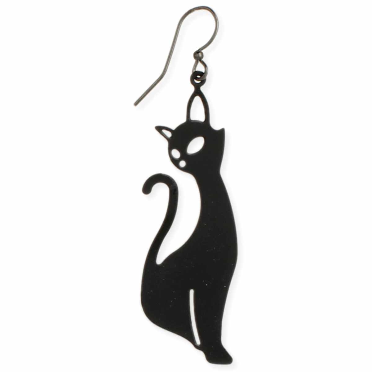 Midnight Prowler Black Cat Dangle Earrings