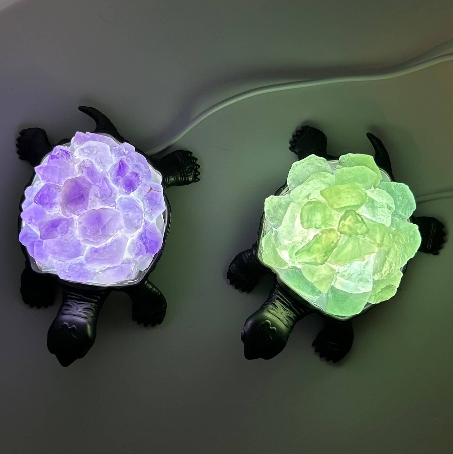 Turtle Gemstone Night Light : 4 Amethyst & 2 Fluorite