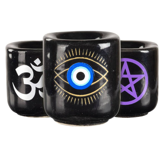 Candle Holder Mini - Black w/Purple Pentacle