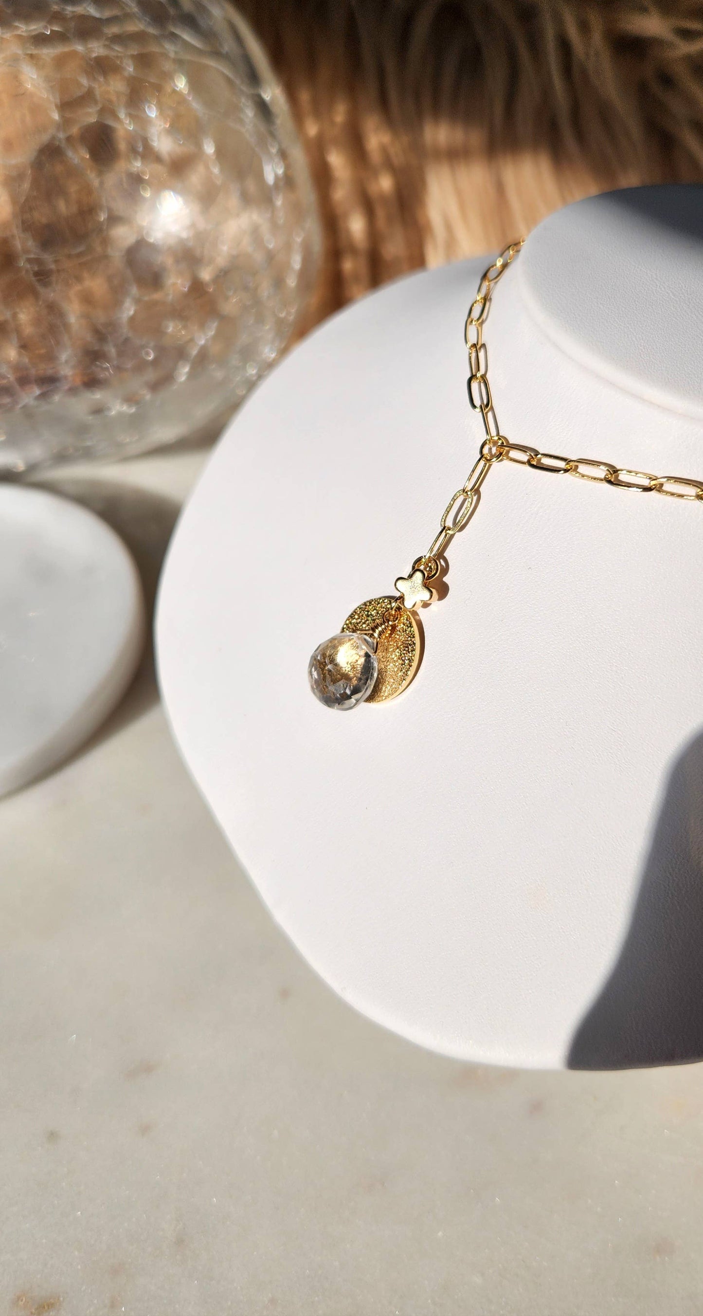 Golden Relic Quartz Y Necklace