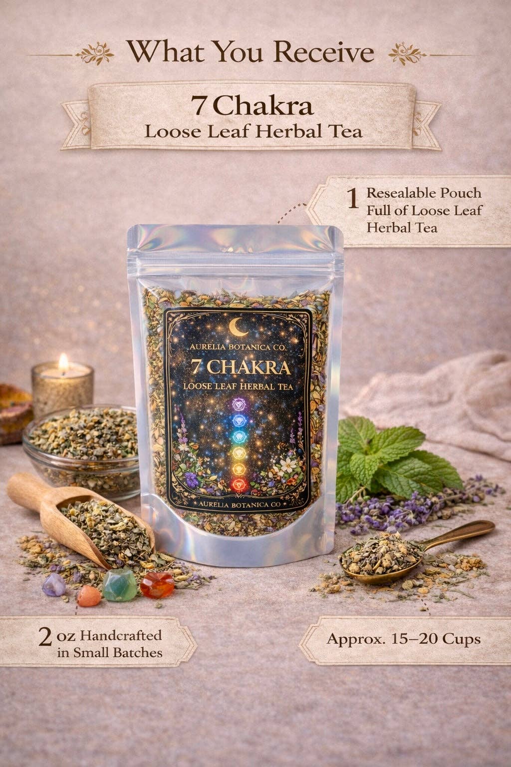 Chakra Balancing Loose Leaf Herbal Tea for Ritual & Meditation | Spiritual Tea Blend for Mindfulness, Energy Cleansing Intentional Living: Sample Pouch