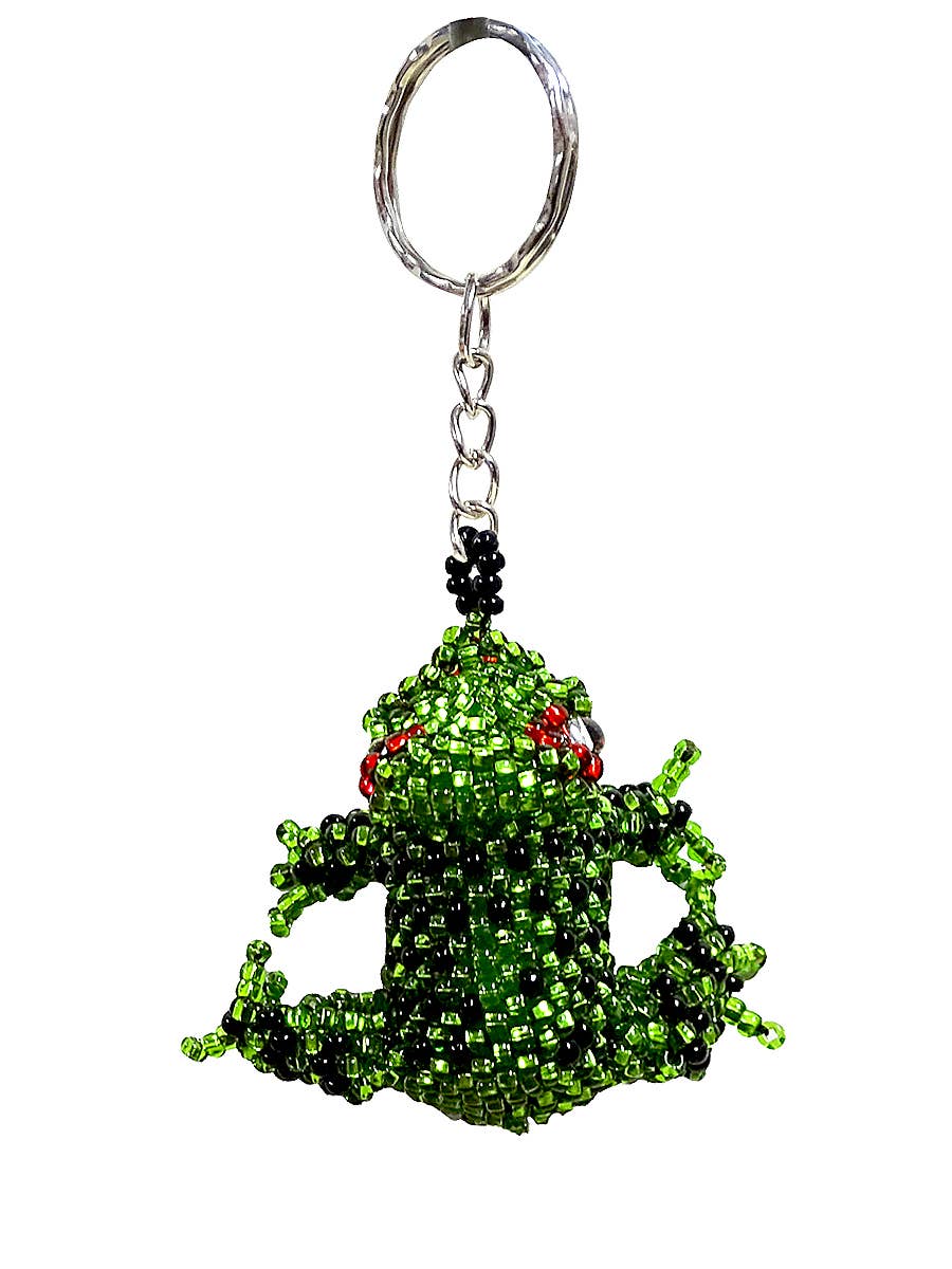 Beaded Frog Seed Bead Figurine Keychain