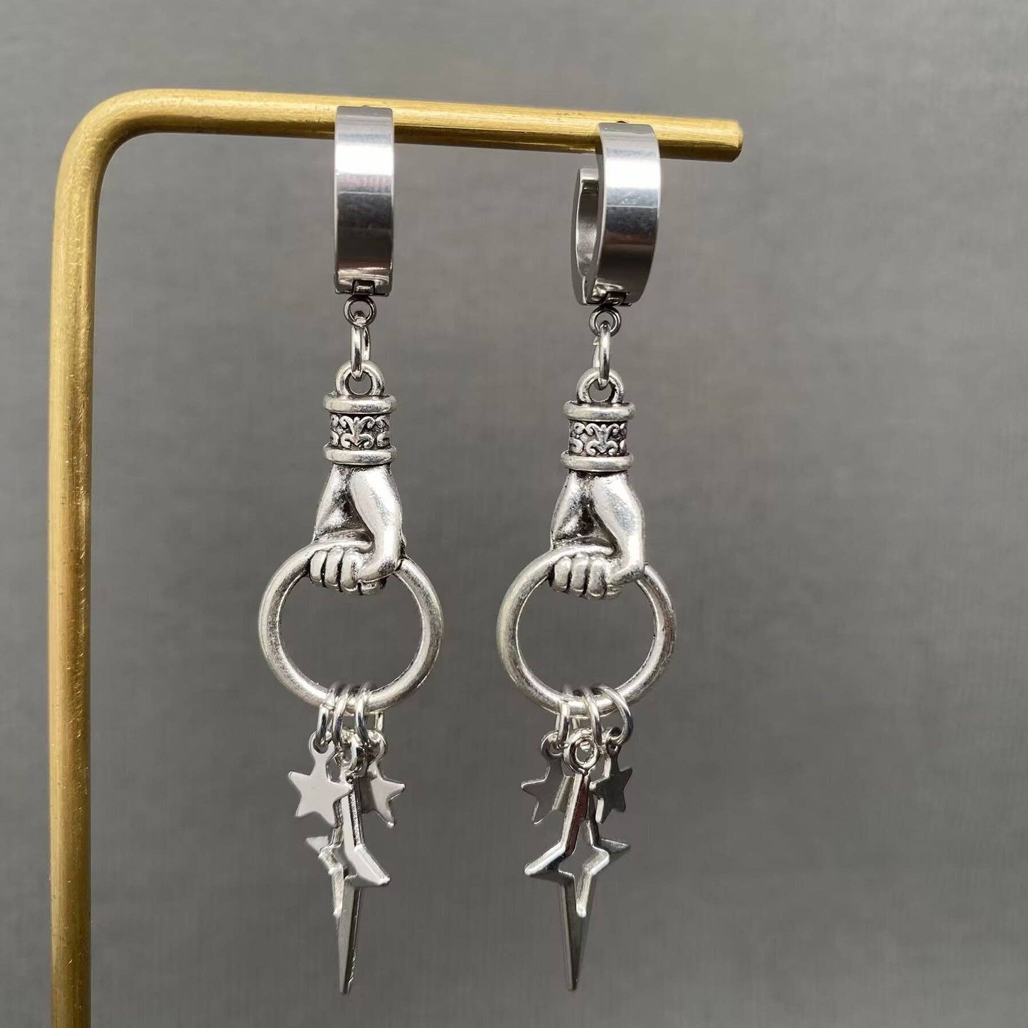 Gothic Hand Catch Star Huggie Earrings - GT