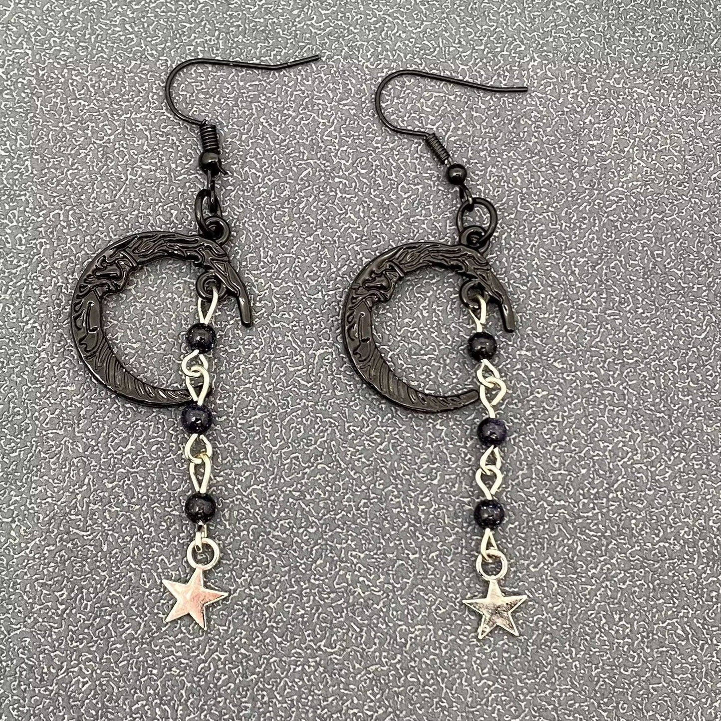 Gothic Black Moon Beaded Fringe Dangle Earrings - GT/MS: Purple