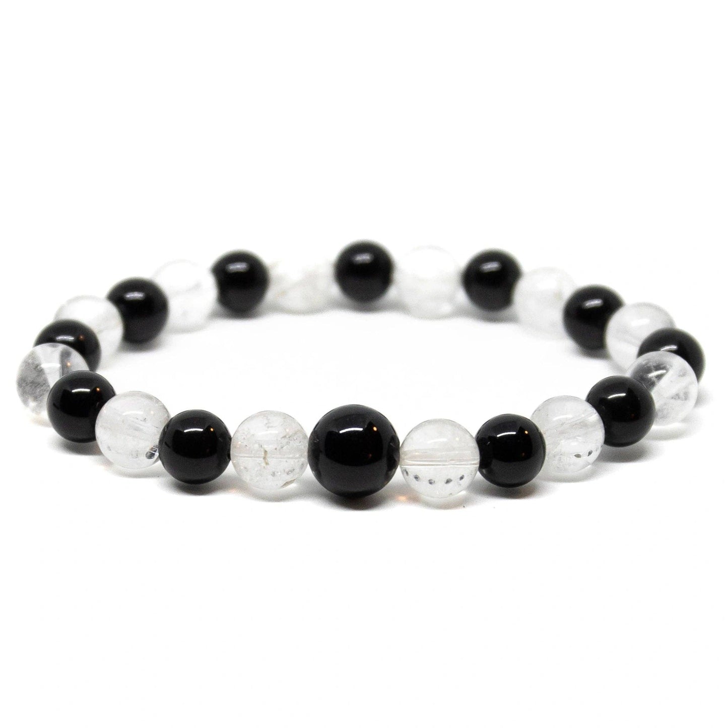 Crystal & Black Obsidian Beaded Bracelet - Wrist Mala - 8mm