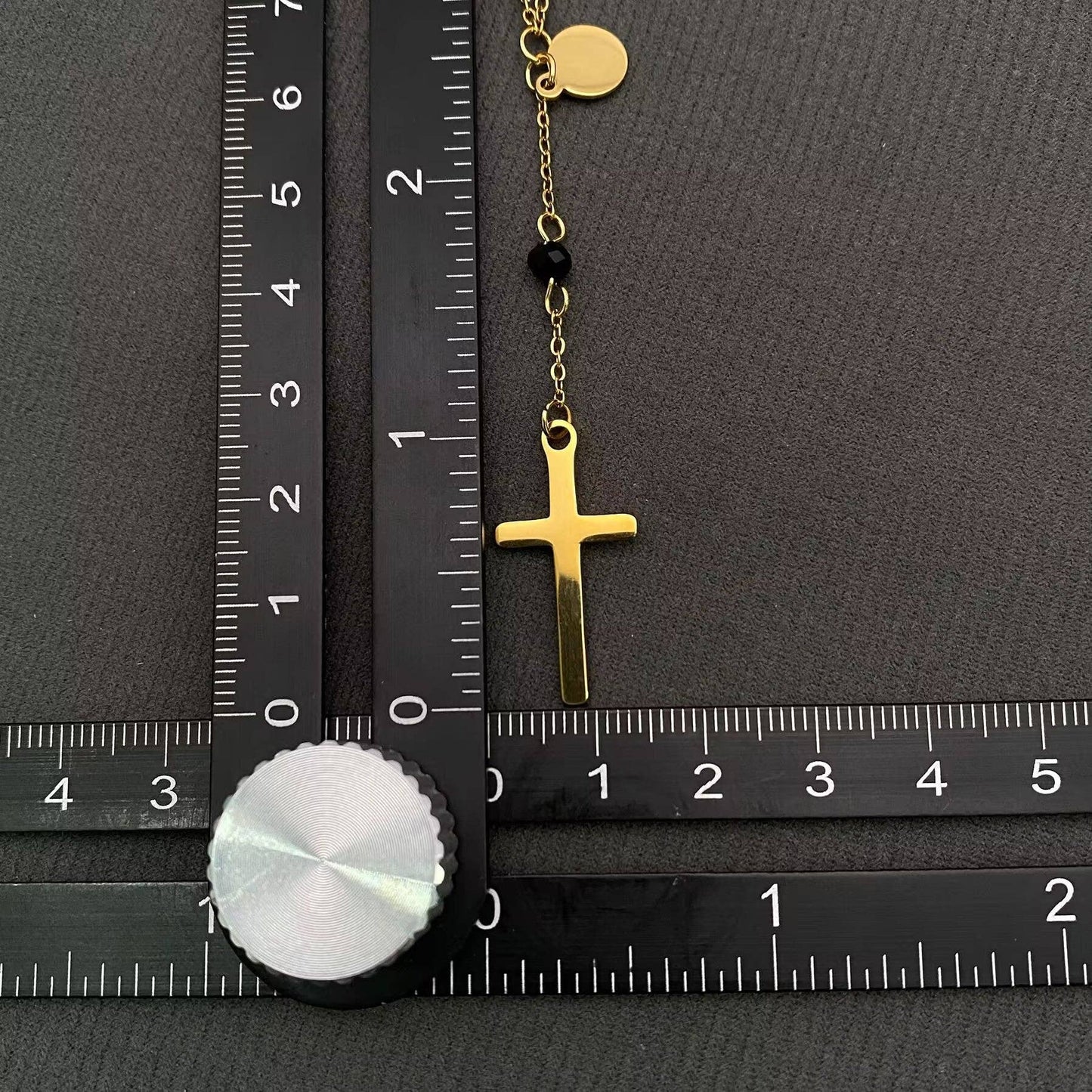 Cross Charm Black Glass Beaded Necklace