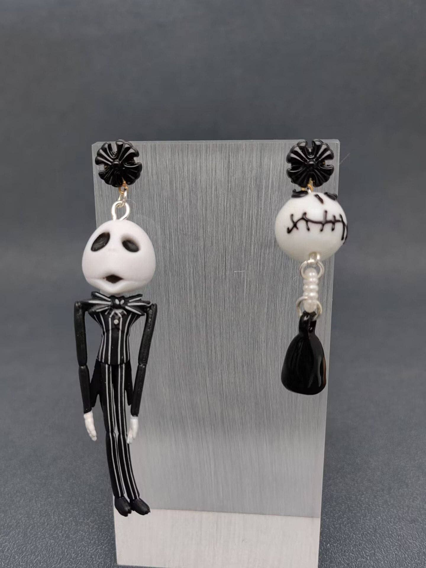 Earrings - Skeleton Jack Asymmetric Dangle Earrings - Post Style