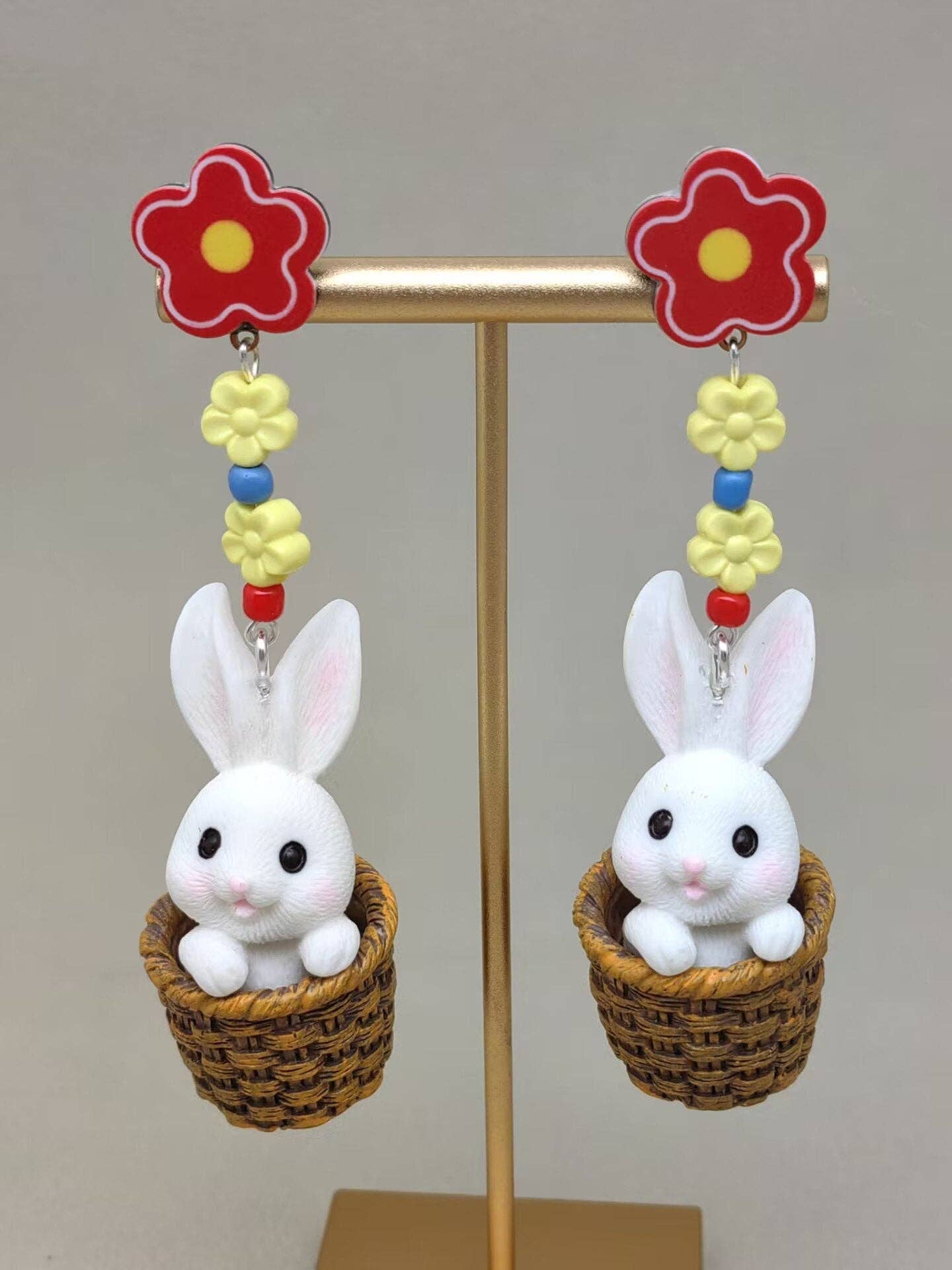 Earrings - Rabbit In Basket Dangle - Post