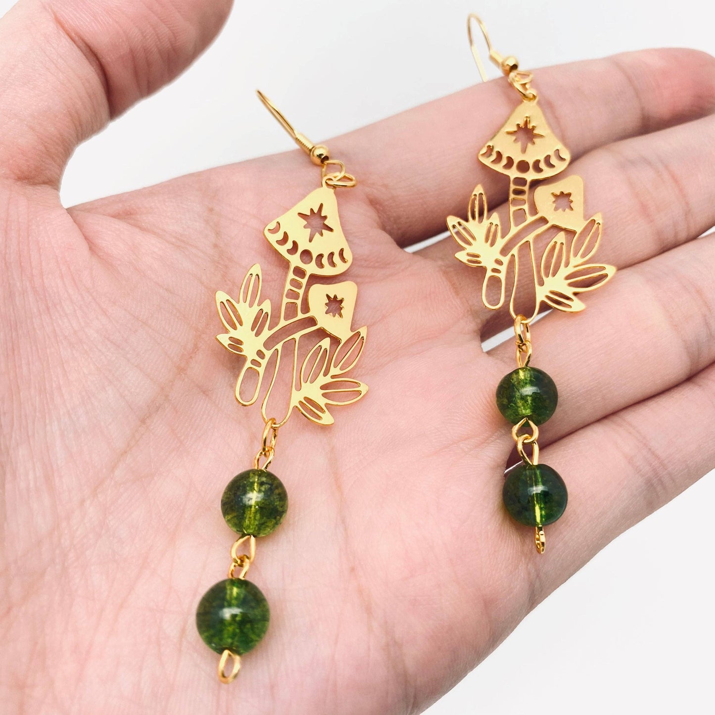 Earrings - Bohemian Green Phantom Crystal Mushroom