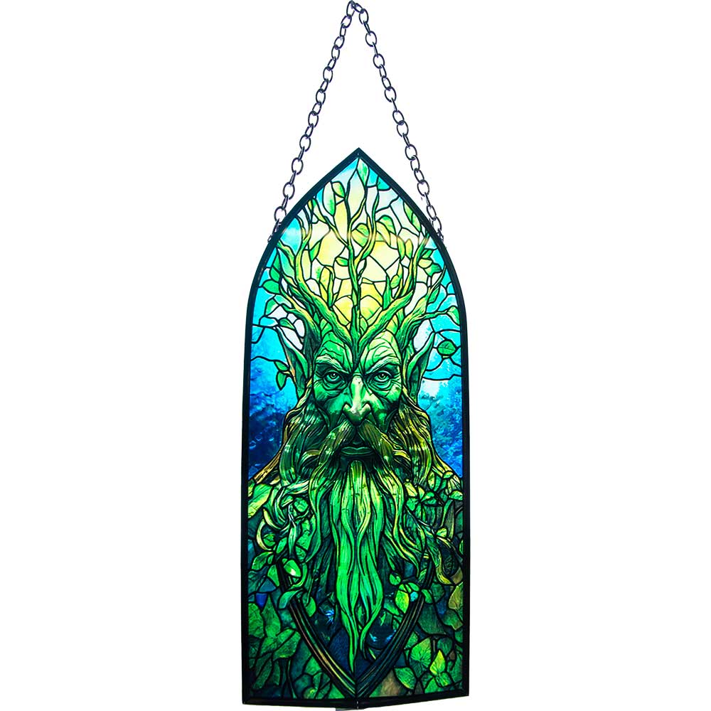 Glass Suncatcher 8in Cathedral  - Green Man