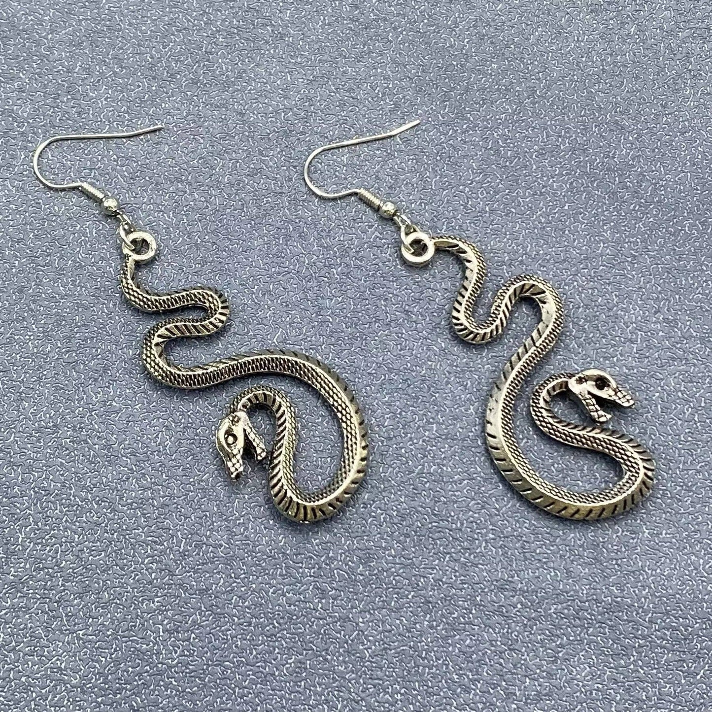 Silver Tone Snake Dangle Earrings