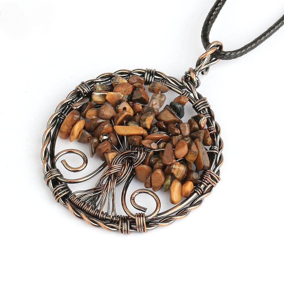 Wire-Wrapped Tree of Life Necklace - Green Aventurine