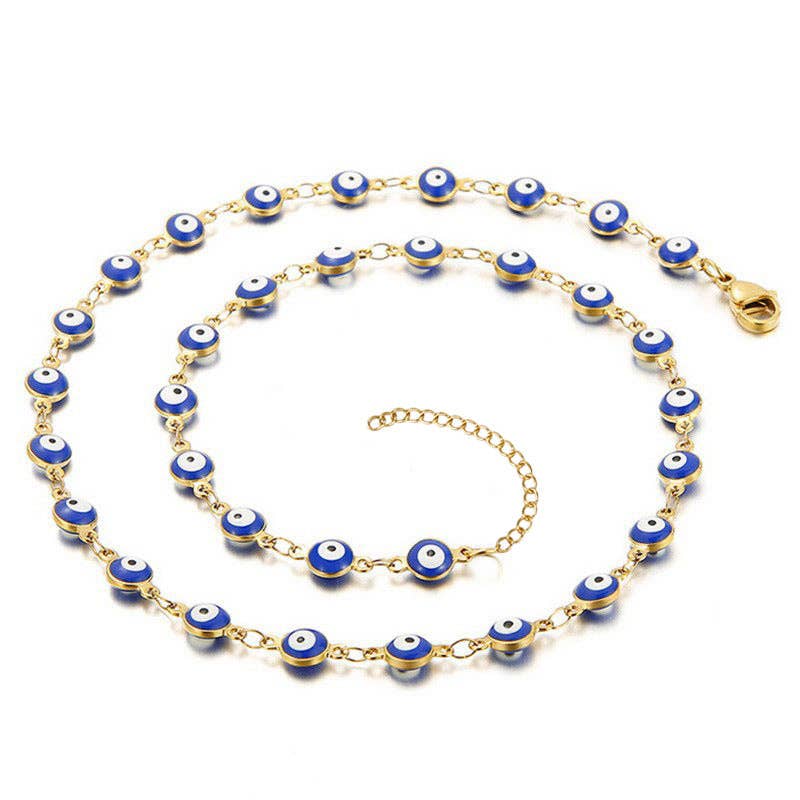 Enamel Evil Eye Gold-Plated Stainless Steel Necklace - Mixed color