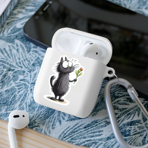 Cute Black Cat with Flower Sticker: 3" tall